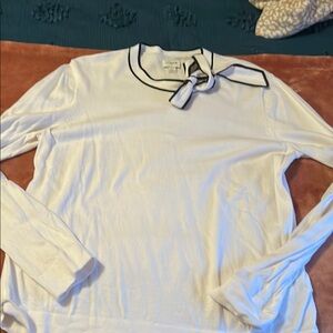 NWOT J.Crew Ivory Blouse with Black Bow Accent